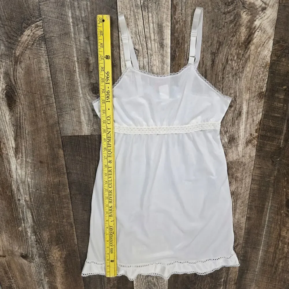 Vintage White Girls Slip Dress Lace Trim Full Slip Petticoat Size 10-12